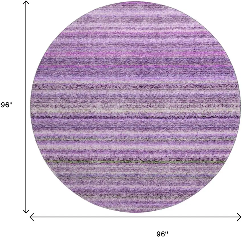 8' Purple And Gray Striped Washable Round Rug With UV Protection Photo 9
