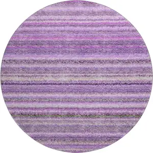 Photo of 8' Purple And Gray Striped Washable Round Rug With UV Protection