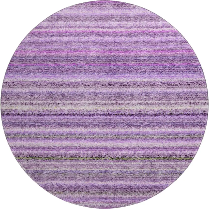 8' Purple And Gray Striped Washable Round Rug With UV Protection Photo 1