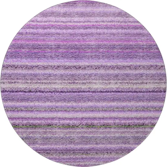 8' Purple And Gray Striped Washable Round Rug With UV Protection Photo 3