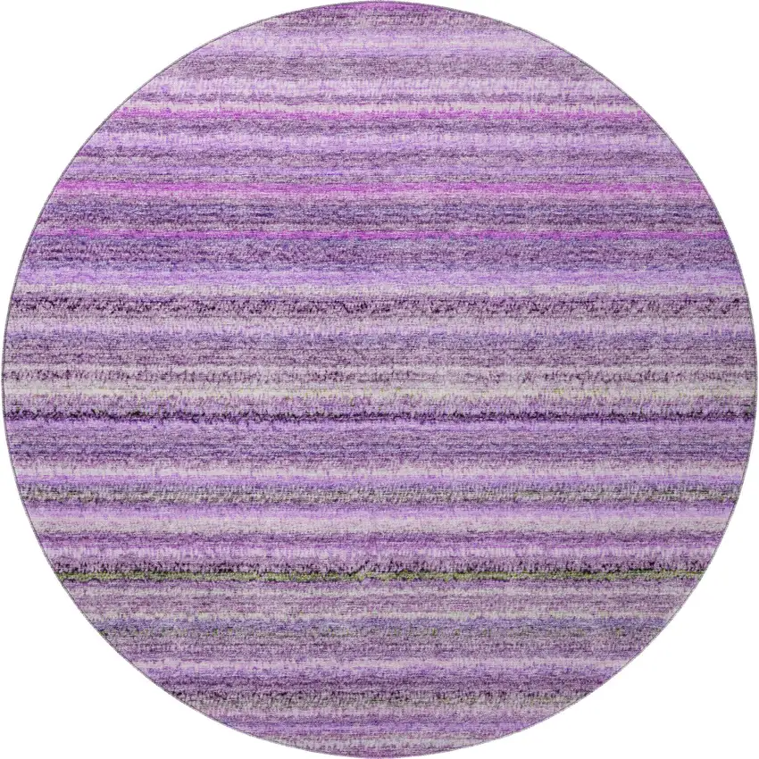 8' Purple And Gray Striped Washable Round Rug With UV Protection Photo 3