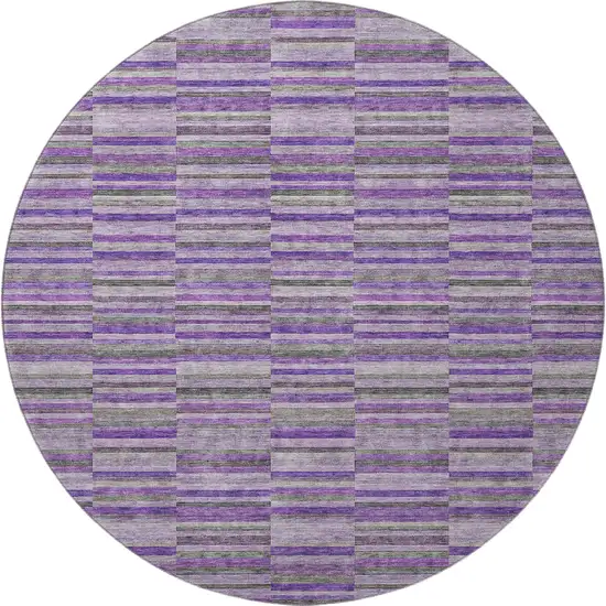 8' Purple And Gray Striped Washable Round Rug With UV Protection Photo 3