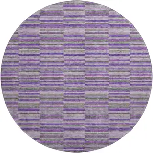 Photo of 8' Purple And Gray Striped Washable Round Rug With UV Protection