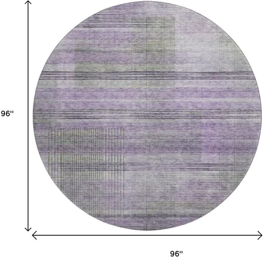 8' Purple And Gray Striped Washable Round Rug With UV Protection Photo 3