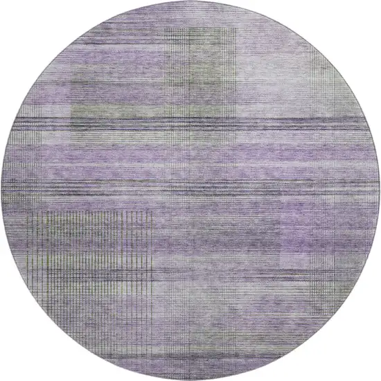 8' Purple And Gray Striped Washable Round Rug With UV Protection Photo 1