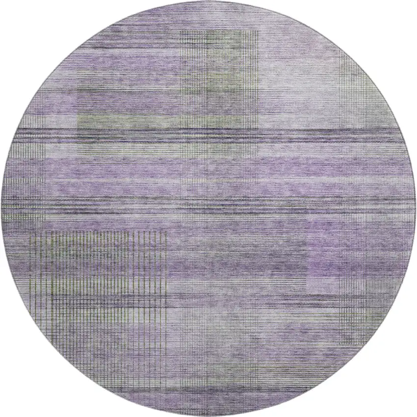 8' Purple And Gray Striped Washable Round Rug With UV Protection Photo 1