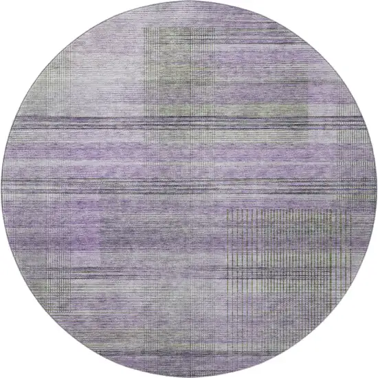 8' Purple And Gray Striped Washable Round Rug With UV Protection Photo 4