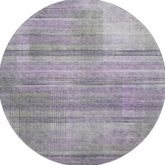 8' Purple And Gray Striped Washable Round Rug With UV Protection Photo 3