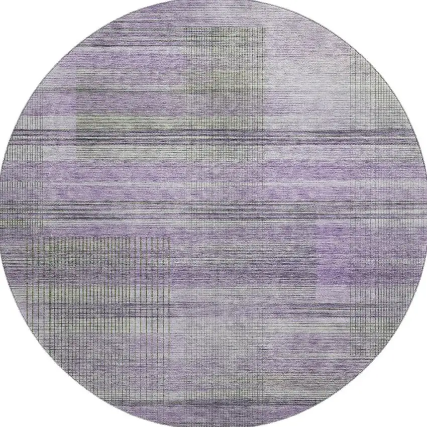 8' Purple And Gray Striped Washable Round Rug With UV Protection Photo 3