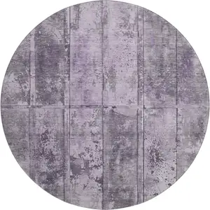 Photo of 8' Purple And Gray Striped Washable Round Rug With UV Protection