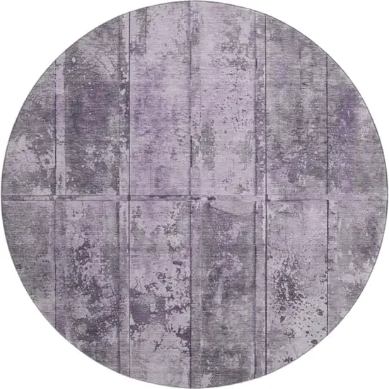8' Purple And Gray Striped Washable Round Rug With UV Protection Photo 1