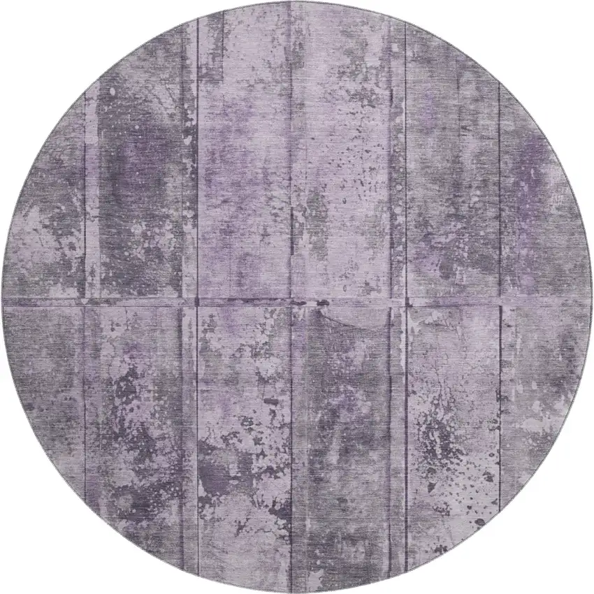 8' Purple And Gray Striped Washable Round Rug With UV Protection Photo 1