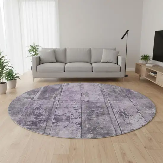 8' Purple And Gray Striped Washable Round Rug With UV Protection Photo 2