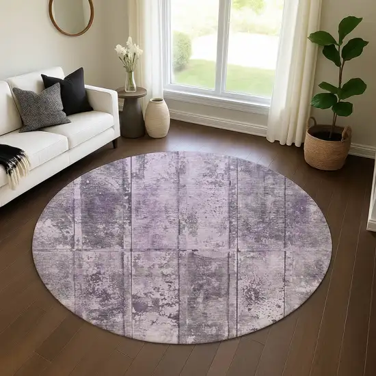 8' Purple And Gray Striped Washable Round Rug With UV Protection Photo 4