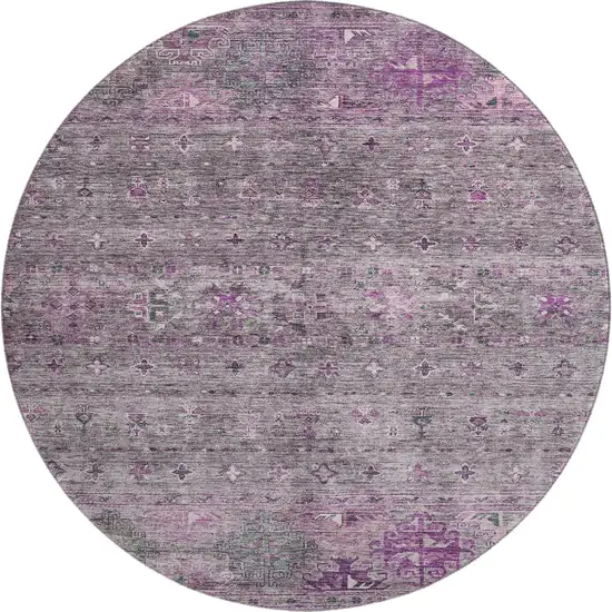 8' Purple And Gray Tribal Washable Round Rug With UV Protection Photo 1
