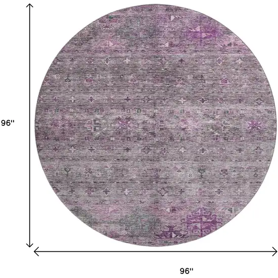 8' Purple And Gray Tribal Washable Round Rug With UV Protection Photo 9