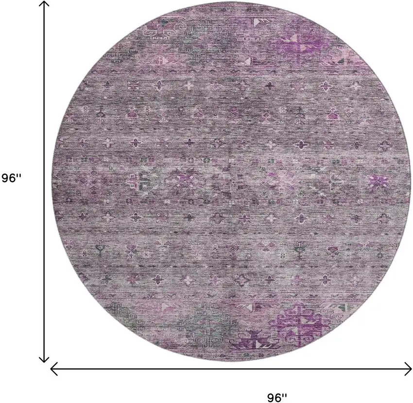 8' Purple And Gray Tribal Washable Round Rug With UV Protection Photo 9