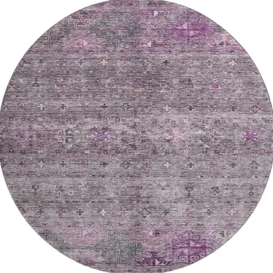 8' Purple And Gray Tribal Washable Round Rug With UV Protection Photo 2