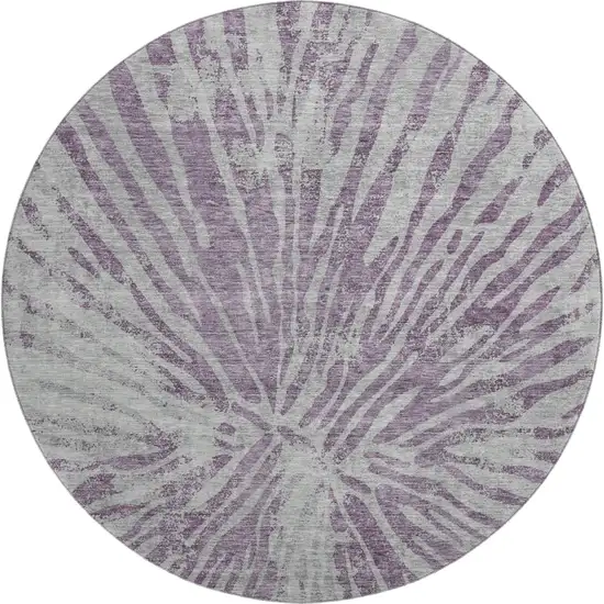 8' Purple And Gray Zebra Print Washable Round Rug With UV Protection Photo 1
