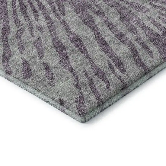 8' Purple And Gray Zebra Print Washable Round Rug With UV Protection Photo 6