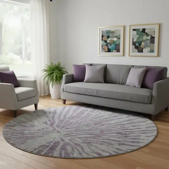8' Purple And Gray Zebra Print Washable Round Rug With UV Protection Photo 1