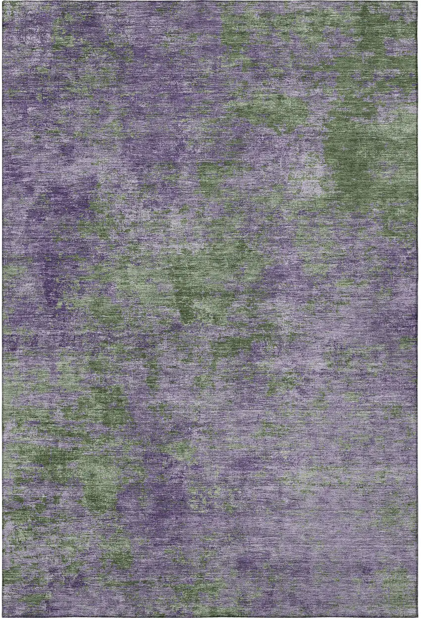 8' Purple And Green Abstract Washable Area Rug With UV Protection Photo 3
