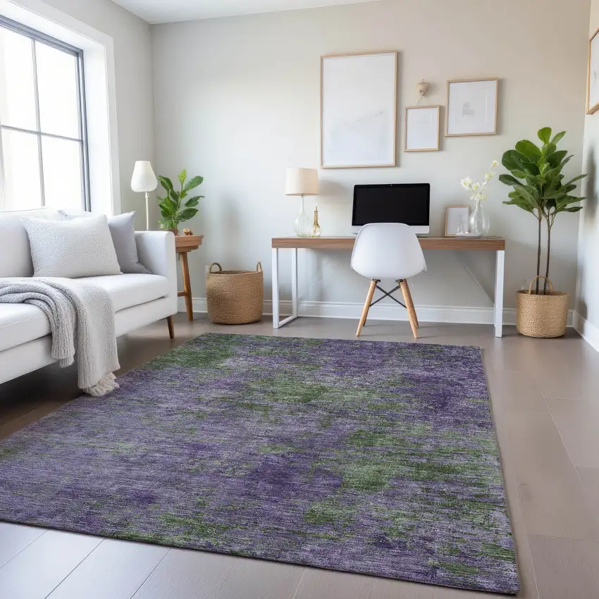8' Purple And Green Abstract Washable Area Rug With UV Protection Photo 4