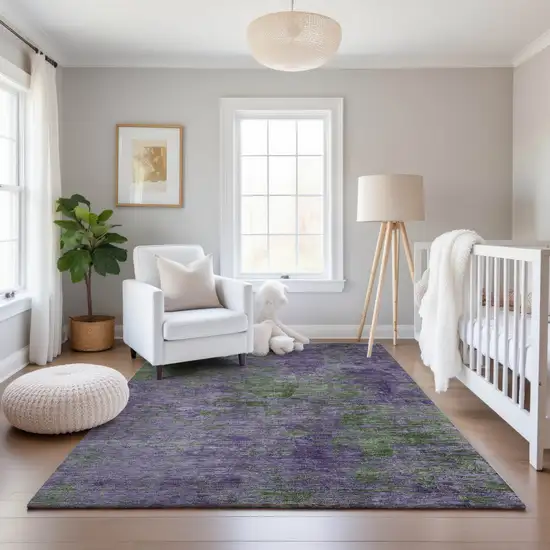 8' Purple And Green Abstract Washable Area Rug With UV Protection Photo 5