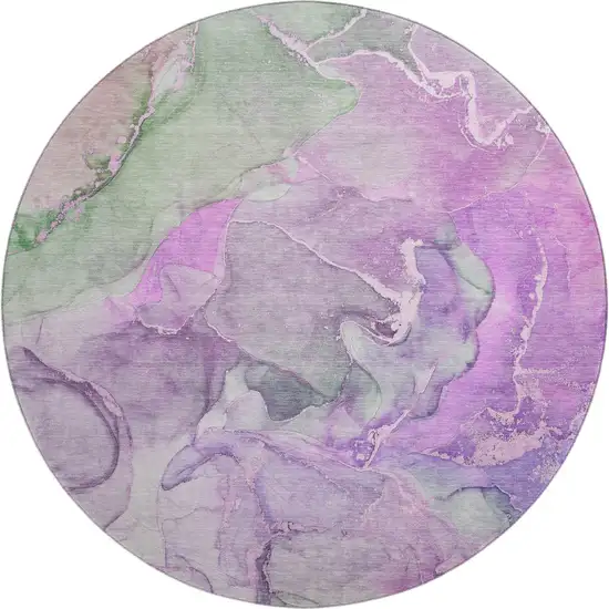 8' Purple And Green Abstract Washable Round Rug With UV Protection Photo 1