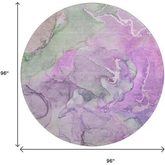 8' Purple And Green Abstract Washable Round Rug With UV Protection Photo 3
