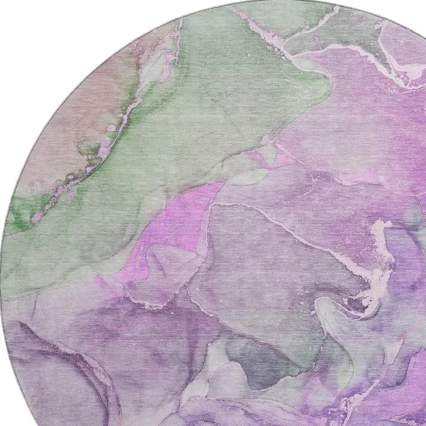 8' Purple And Green Abstract Washable Round Rug With UV Protection Photo 3