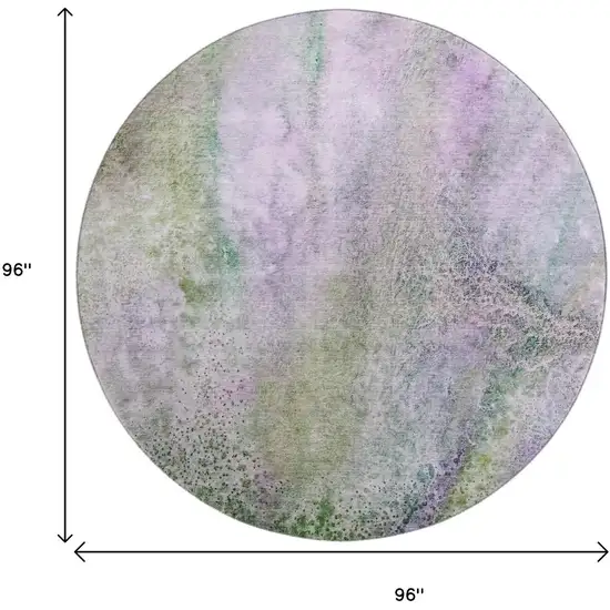 8' Purple And Green Abstract Washable Round Rug With UV Protection Photo 9