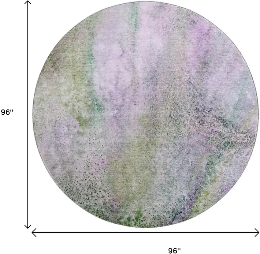 8' Purple And Green Abstract Washable Round Rug With UV Protection Photo 9