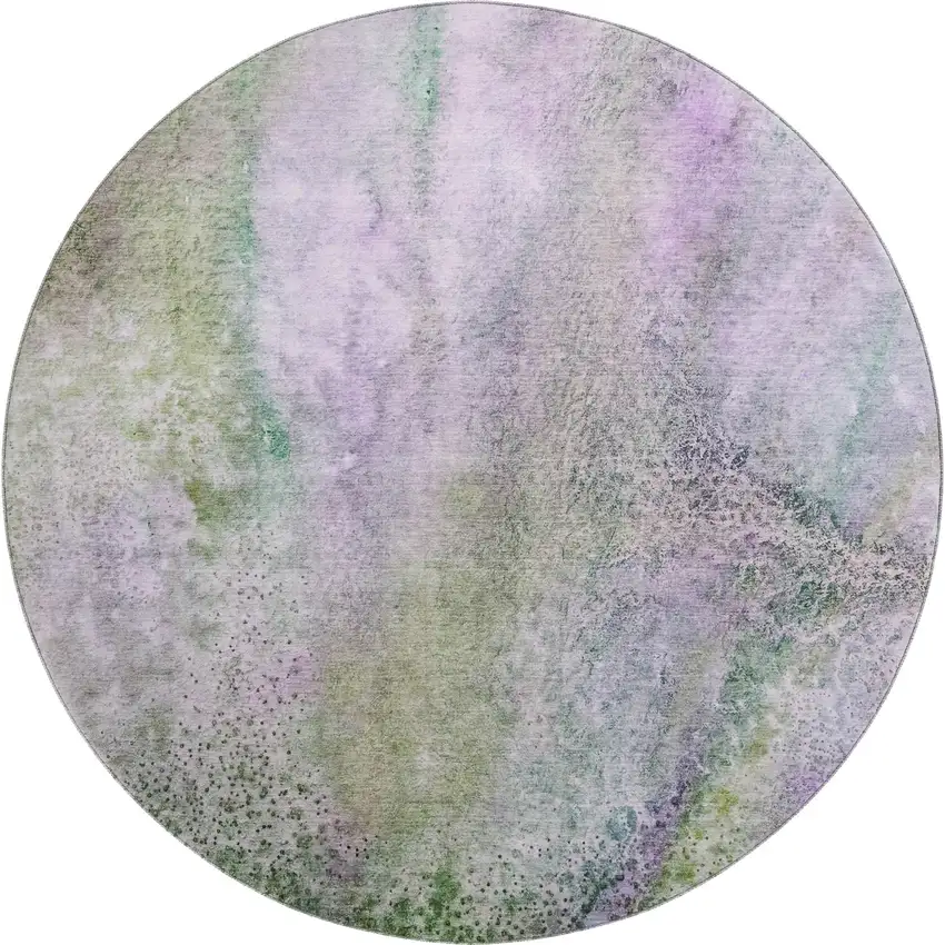 8' Purple And Green Abstract Washable Round Rug With UV Protection Photo 1