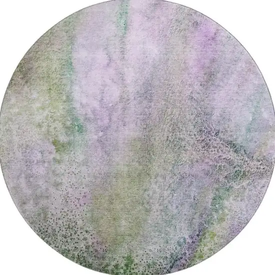 8' Purple And Green Abstract Washable Round Rug With UV Protection Photo 3