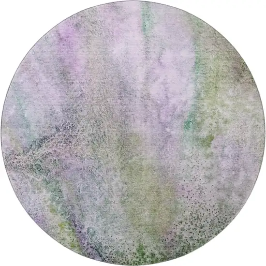8' Purple And Green Abstract Washable Round Rug With UV Protection Photo 4