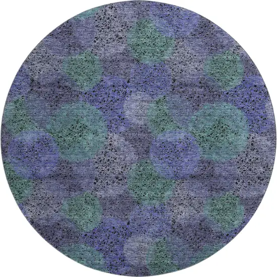 8' Purple And Green Abstract Washable Round Rug With UV Protection Photo 1