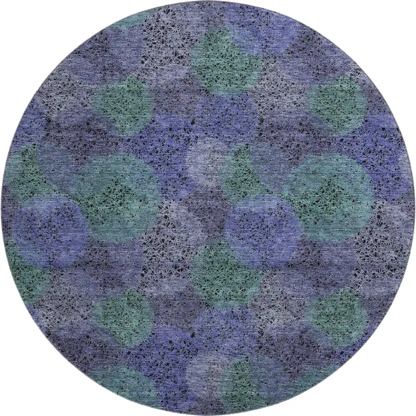 8' Purple And Green Abstract Washable Round Rug With UV Protection Photo 1
