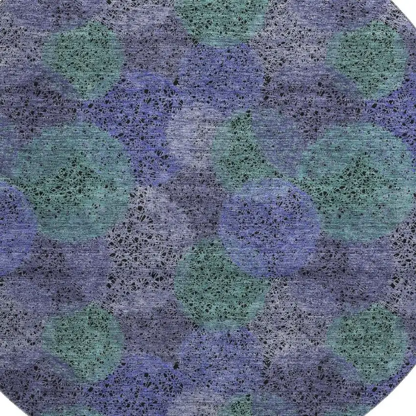 8' Purple And Green Abstract Washable Round Rug With UV Protection Photo 2