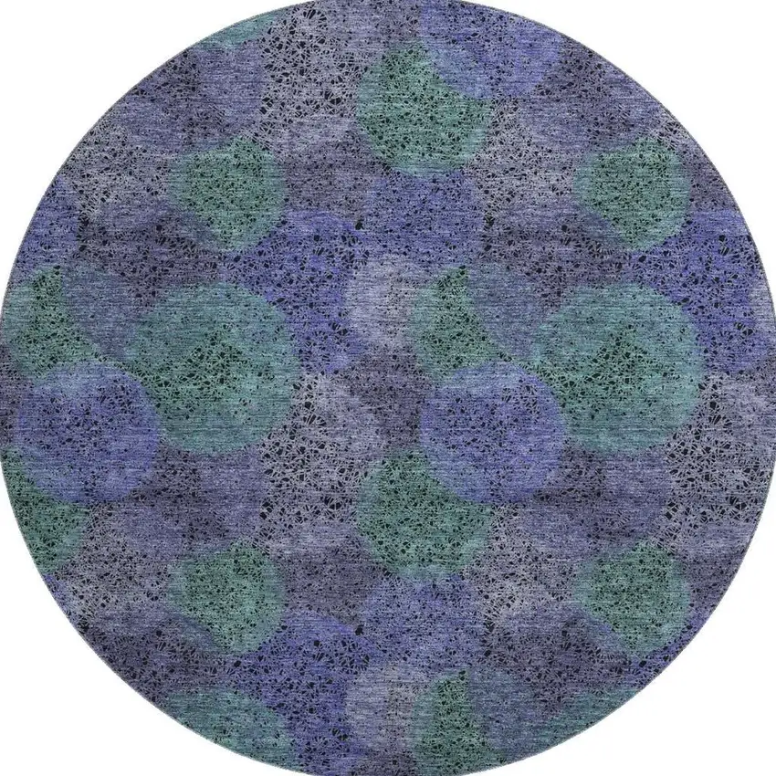 8' Purple And Green Abstract Washable Round Rug With UV Protection Photo 3