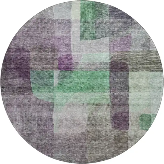 8' Purple And Green Abstract Washable Round Rug With UV Protection Photo 1