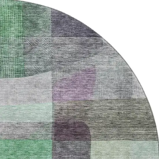 8' Purple And Green Abstract Washable Round Rug With UV Protection Photo 2