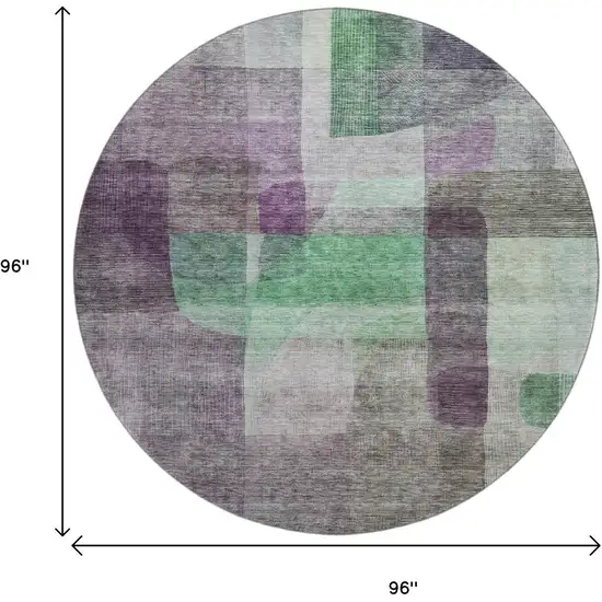 8' Purple And Green Abstract Washable Round Rug With UV Protection Photo 9