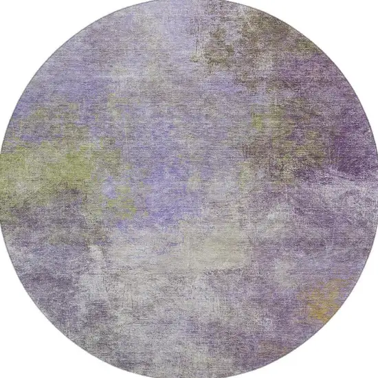 8' Purple And Green Abstract Washable Round Rug With UV Protection Photo 4