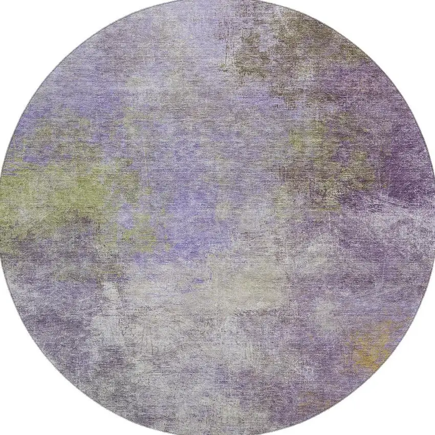 8' Purple And Green Abstract Washable Round Rug With UV Protection Photo 4