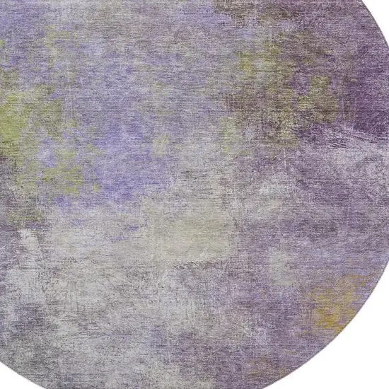 8' Purple And Green Abstract Washable Round Rug With UV Protection Photo 3