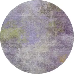 Photo of 8' Purple And Green Abstract Washable Round Rug With UV Protection