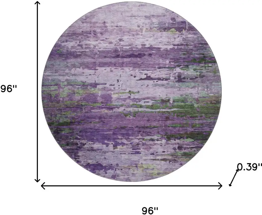 8' Purple And Green Abstract Washable Round Rug With UV Protection Photo 8