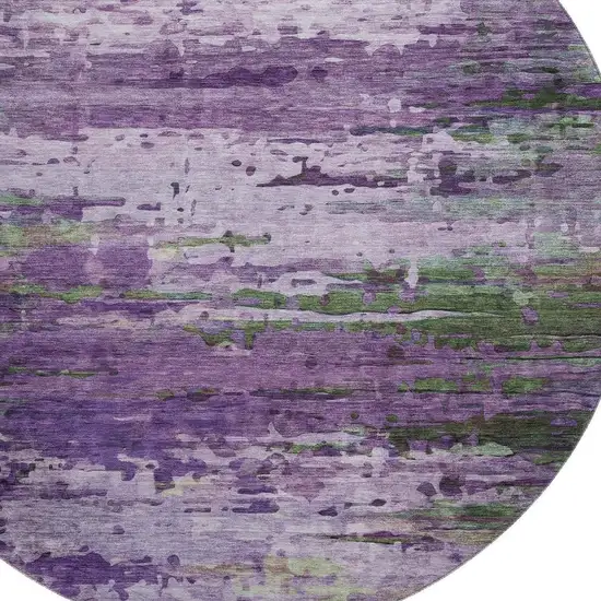 8' Purple And Green Abstract Washable Round Rug With UV Protection Photo 3