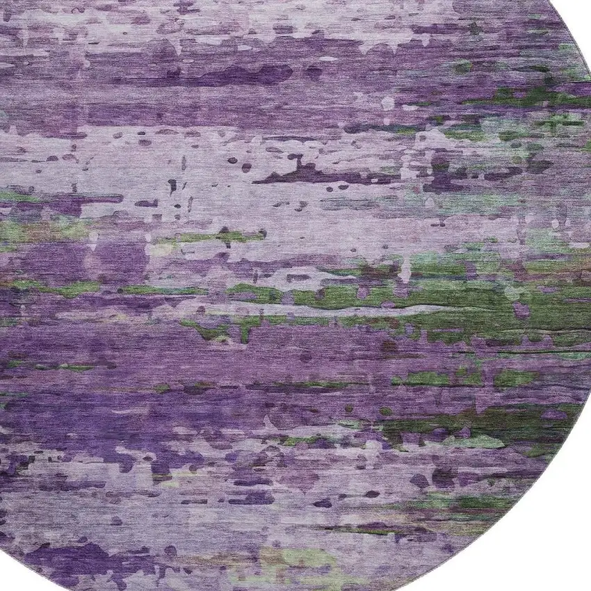 8' Purple And Green Abstract Washable Round Rug With UV Protection Photo 3